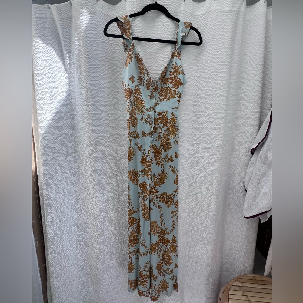 NWT FREE PEOPLE BE THE ONE JUMPSUIT 0 XS BLUE GOLD